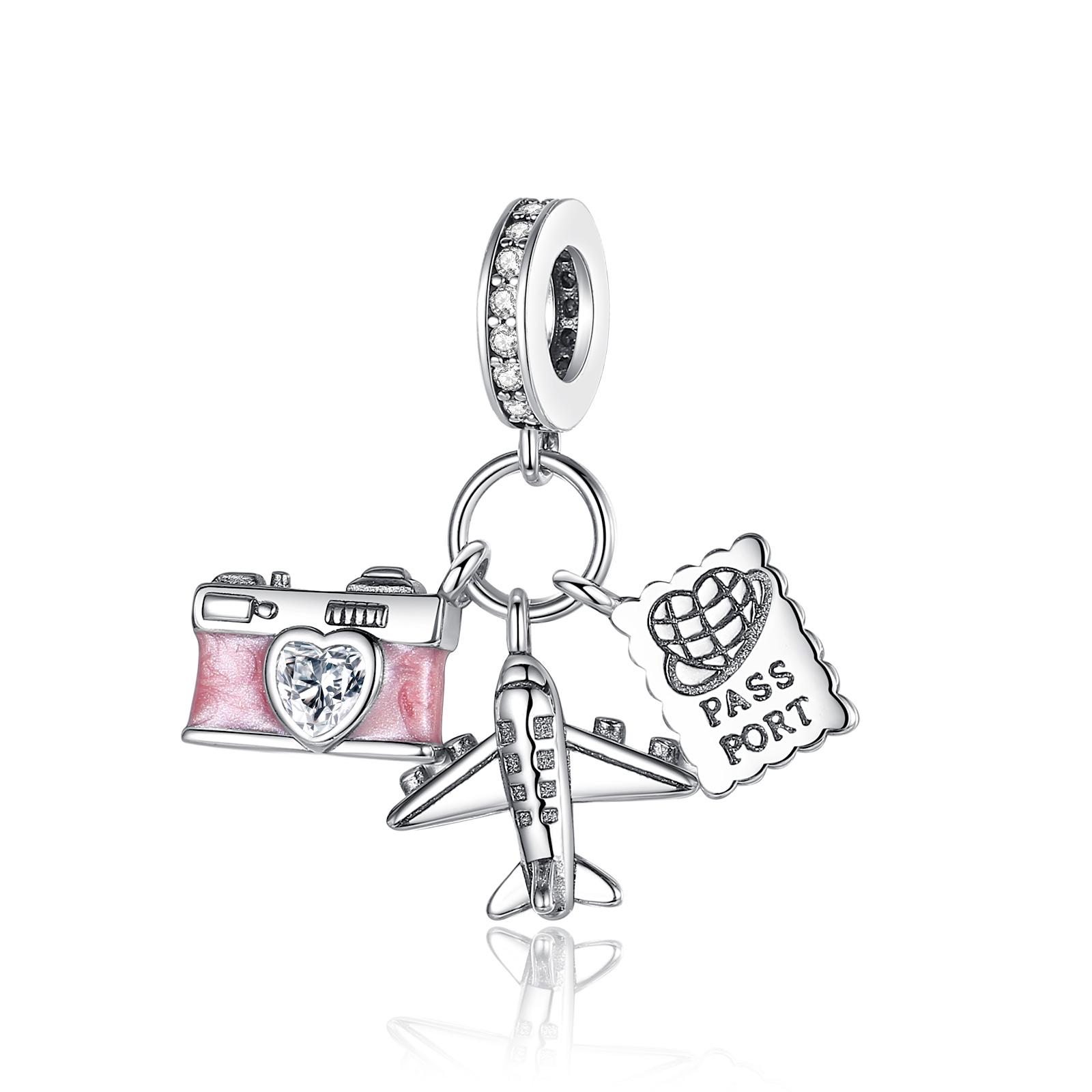 Flugzeug-Anhänger für modische Armbänder aus 925er Silber, Flugzeug-Reiseperlen, Kamera, Gepäck, Reisepass, DIY-Anhänger, Schmuck, Geschenk SZK262