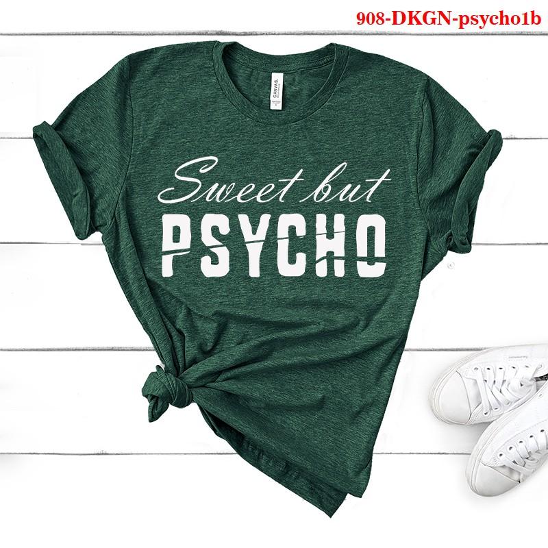 Damenmode Casual O-Ausschnitt Kurzarm T-Shirts Sweet But Psycho Print Tops Sommer weiche Shirts M dunkelgrüne