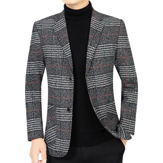 Herren Anzugjacke Revers Langarm Kariertes Muster Zwei Knopfverschluss Anzugjacke mit Taschen Slim Fit Business Oberbekleidung XXXL