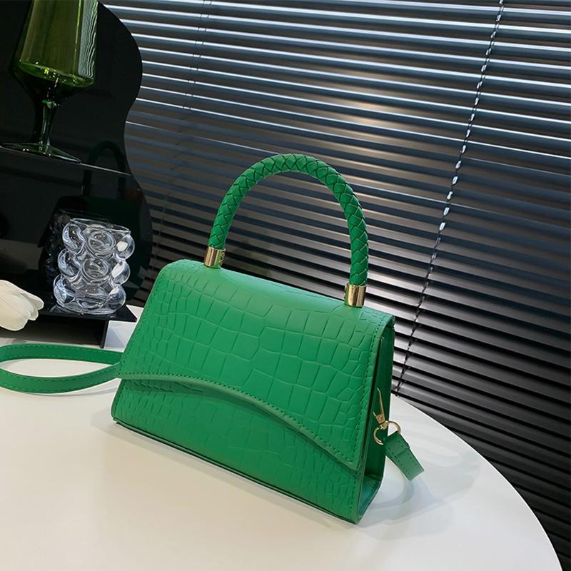 Yogodlns Retro-Damentasche im westlichen Stil, Umhängetasche, Handtasche, koreanische Version, Krokodilmuster, kleine quadratische Tasche, modische und einfache Umhängetasche 21x8x15cm grün