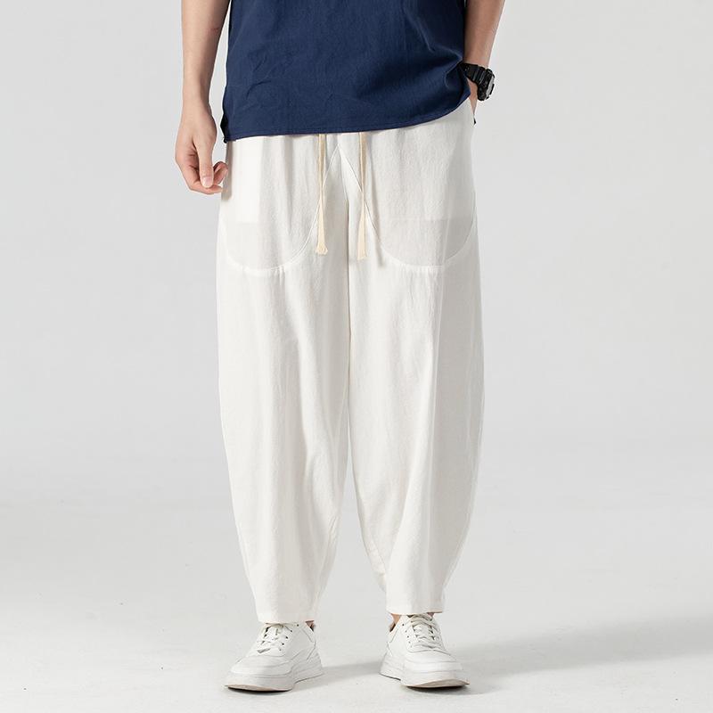 Hosen Große Größe Sommer Männer Baumwolle Hohe Große Größen Breite Bein Leinen Hose Übergroße Jogger Hosen Männlich Plus größe Lose Hosen Männer 7XL weiß