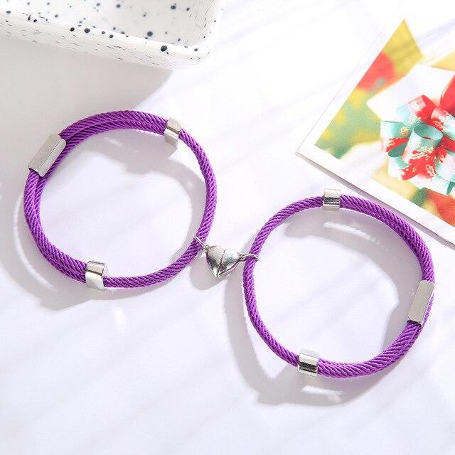 2 Stück Partnerarmband Paar Liebhaber 'S Verstellbares Seil Herz Magnet Ziehen Sich An Edelstahl Anhänger Zubehör Ein Paar Adjustable violett