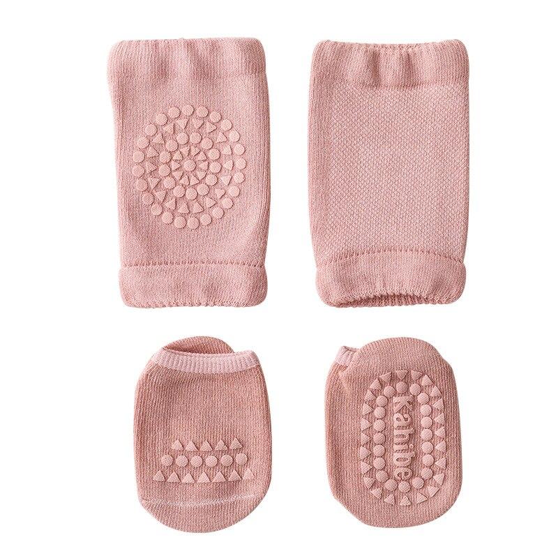 Sommer Baby Knie Pads Socken Set Einfarbig Anti Slip Socken Kniescheibe Kind Krabbeln Sicherheit Boden Socken Knie Schutz für mädchen Jungen S(0-1Year) rosa