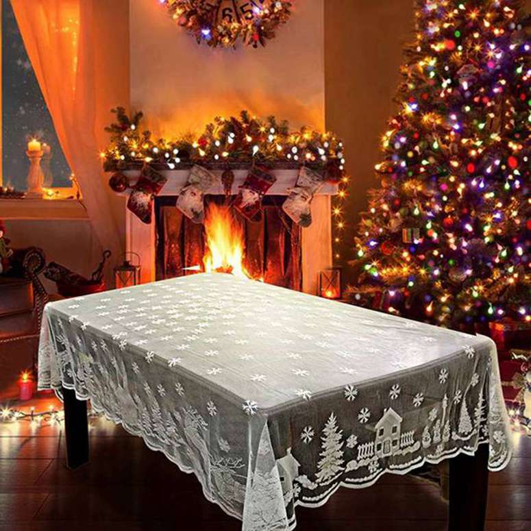 Weihnachten DIY Dekoration Tischdecke Weihnachten Party Haus Schneeflocke Spitze Tischdecke 178cm