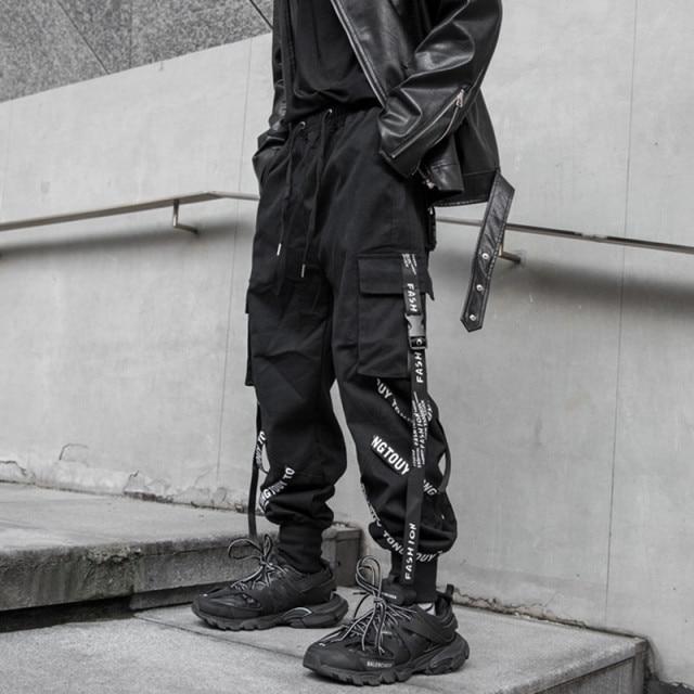 Schwarze Cargohose für Herren, Jogger, Cargohose für Herren, Joggen, japanische Streetwear, Hip Hop, Hippie, Techwear, Gothic-Band XL schwarz