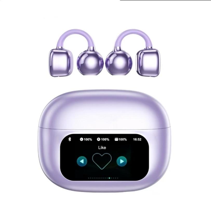 KI-Übersetzung Ohrhörer Drahtlos Bluetooth Ohrclip Kopfhörer LED Digitalanzeige Ohrhörer Kopfhörer Touch-Steuerung Headset violett