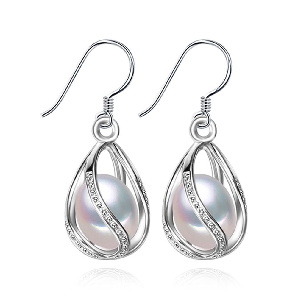 LSOOYH Käfig Design Natürliche Süßwasser Perle Ohrringe Silber Platte Mode Lange Ohrringe Für Frauen weiß