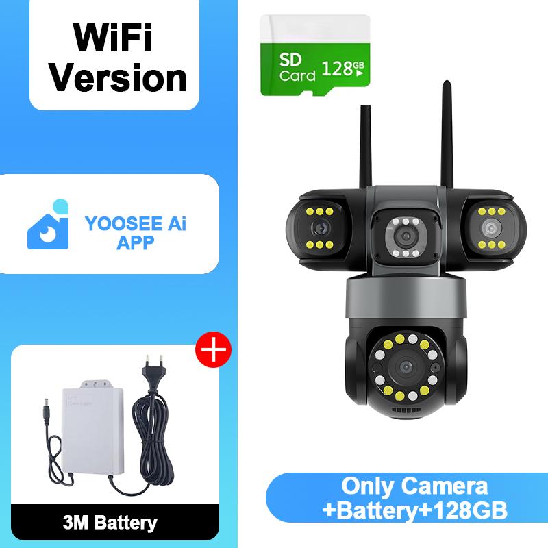 YOOSEE Ai APP Kamera Außen Wasserdicht HD 6MP WIFI IP CCTV Nachtsicht Zwei-Wege-Sprechanlage Intelligente Kamera PIR Handy-Tracking Drei-Linsen-Kamera Camera+Battery+128GB