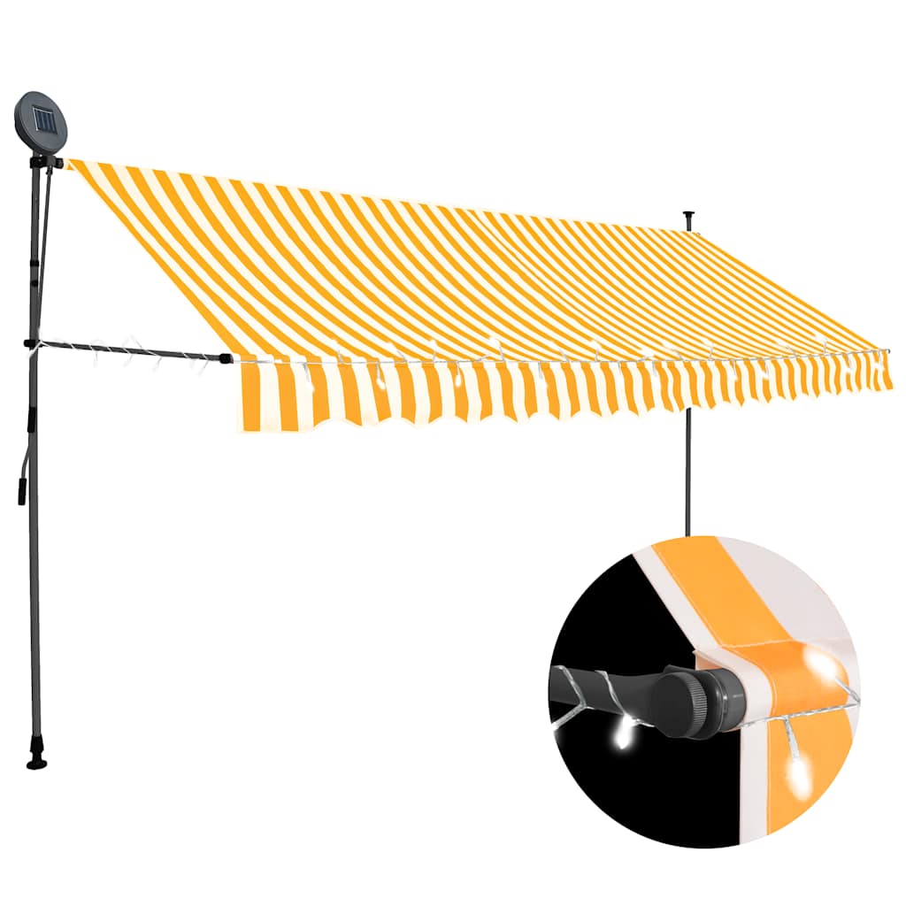 Vidaxl Handaufrollbare Markise mit LED, 350 cm, Weiß-Orange