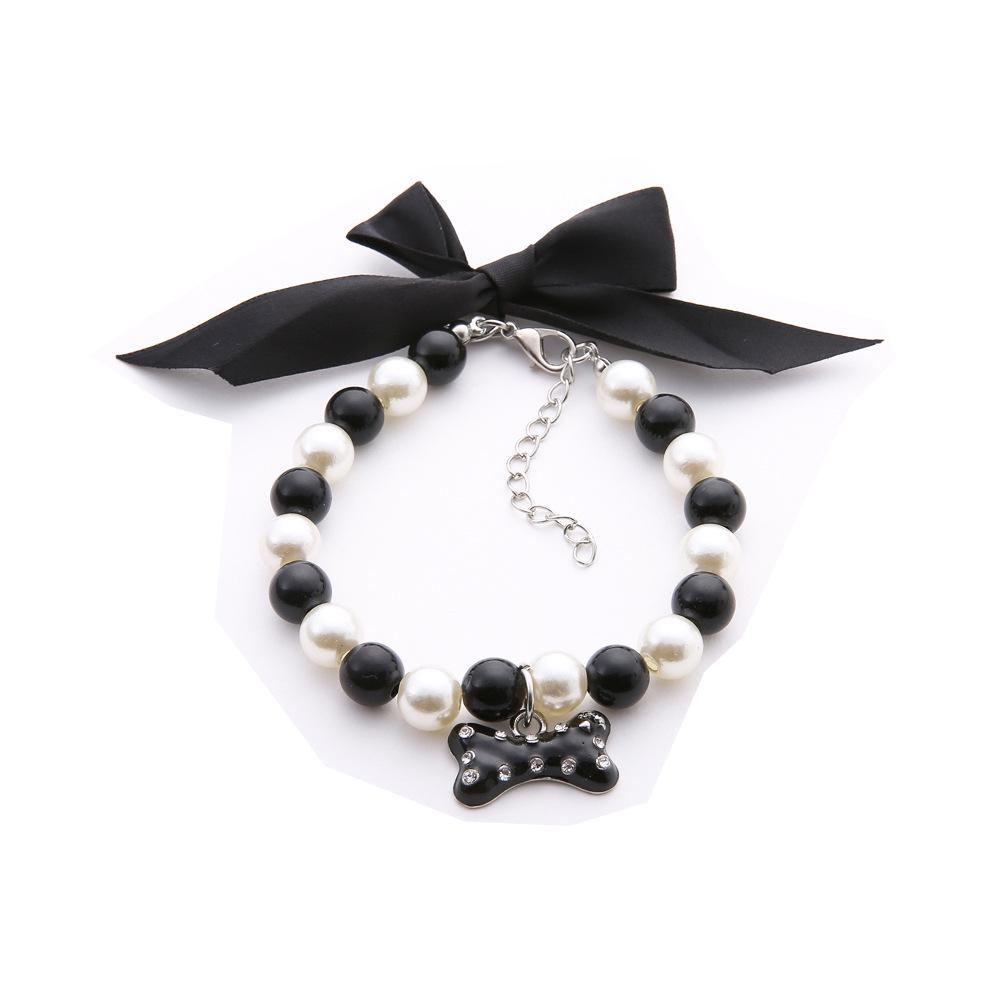 Perle Strass Haustier Hund Katze Halsband Halskette Glänzend Kätzchen Welpe Niedliches Halsband Haustierschmuck Hundezubehör Welpenzubehör Marke S schwarz