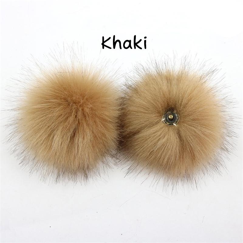 2 Stück Kappenzubehör DIY Ball Kunstfuchsfell Bommel mit Schnalle Haarball Hut Ball Pom Pom Mehrfarbig khaki