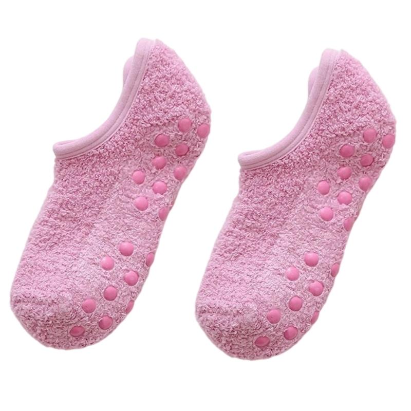 Plüsch-Pantoffelsocken für Damen, Anti-Rutsch-Socken mit Noppen, Flauschige Socken mit Grip, Krankenhaussocken, Weiche Heim-Schlaf-Socken, Geschenk dunkel rosa