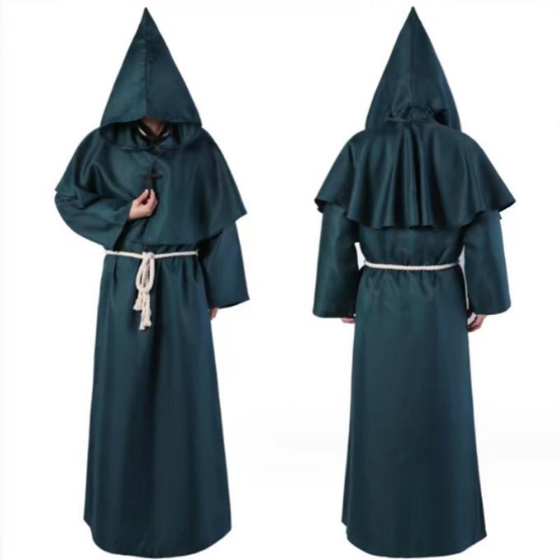Mönch Robe Mittelalter Mönch Mönch Priester Mit Kapuze Robe Umhang Halloween Tunika Mit Kapuze Uniform Mönch Kostüm Cosplay Kostüm L grün