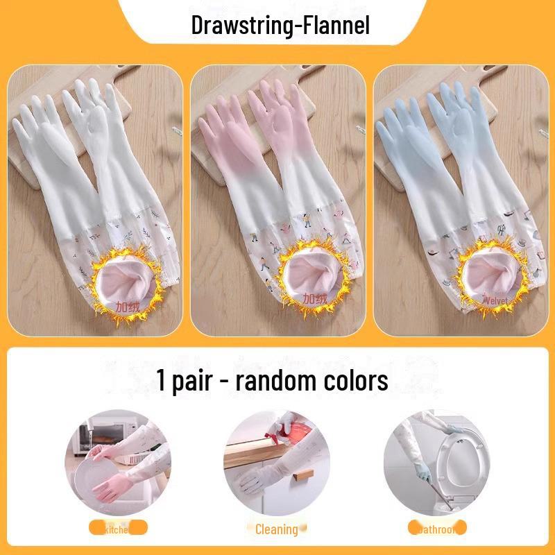 Wasserdichte Winter-Spülhandschuhe für Damen: Strapazierfähiger, samtgefütterter Gummi für Küche, Wäsche und Hausarbeit Long drawstring velvet, 1 pair, M