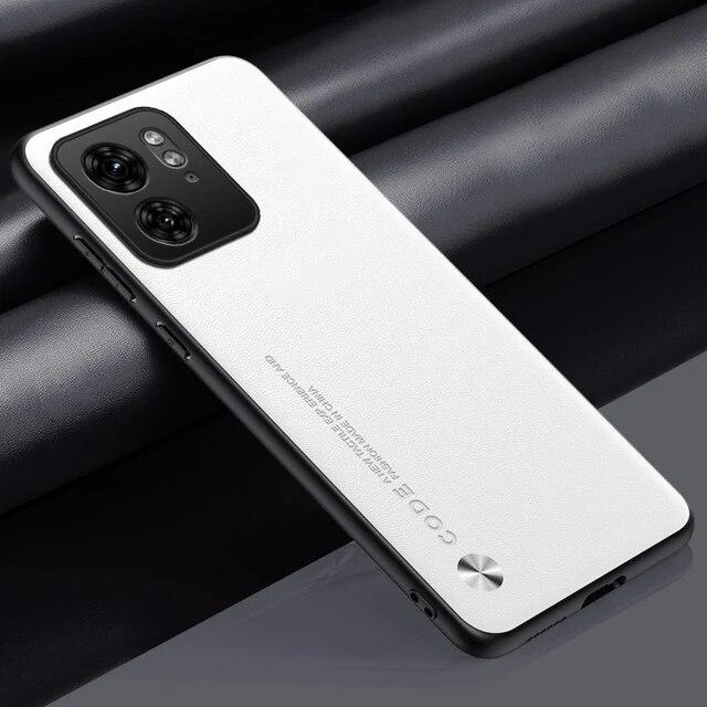 Schlichte PU-Lederhülle für Motorola Moto Edge 40 Neo Edge40 Rückseite, mattes Silikon, stoßfester Schutz, weiche Kante, Handyhülle für Moto G84 G 84 5G For Moto Edge 40 Neo weiß