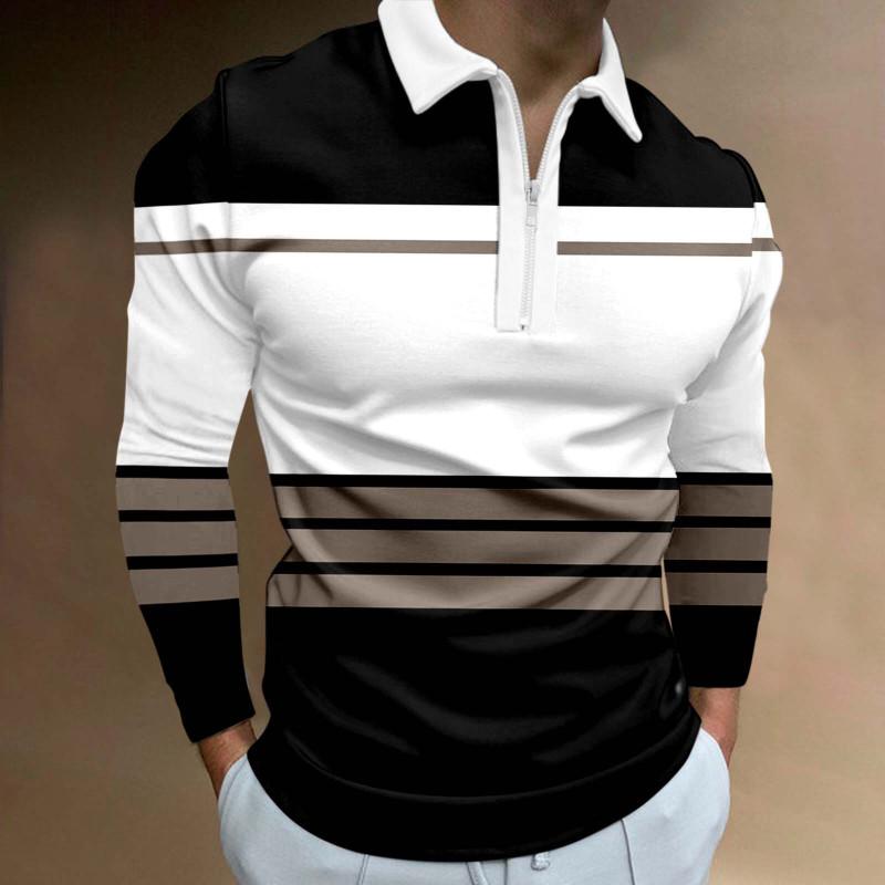 Herrenmode Frühling Herbst Polyester Poloshirt 3D Digitaldruck Casual Golf Poloshirt Tops 2XL