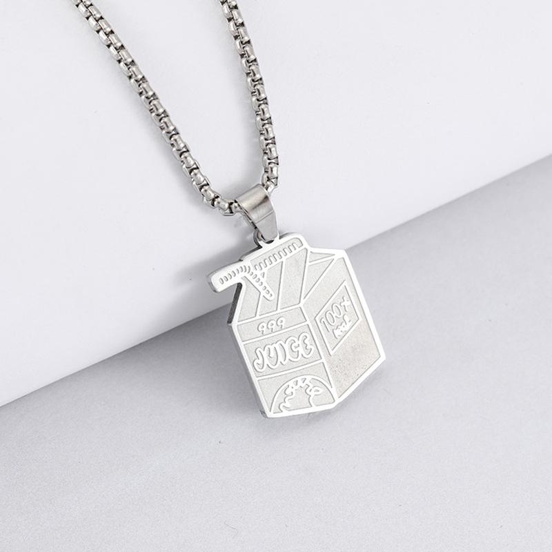 Exquisite Halskette mit Saftbox-Anhänger aus Edelstahl, Persönlichkeit, Hip-Hop-Halskette, Hoodie-Zubehör, Modeschmuck für Paare OneSize