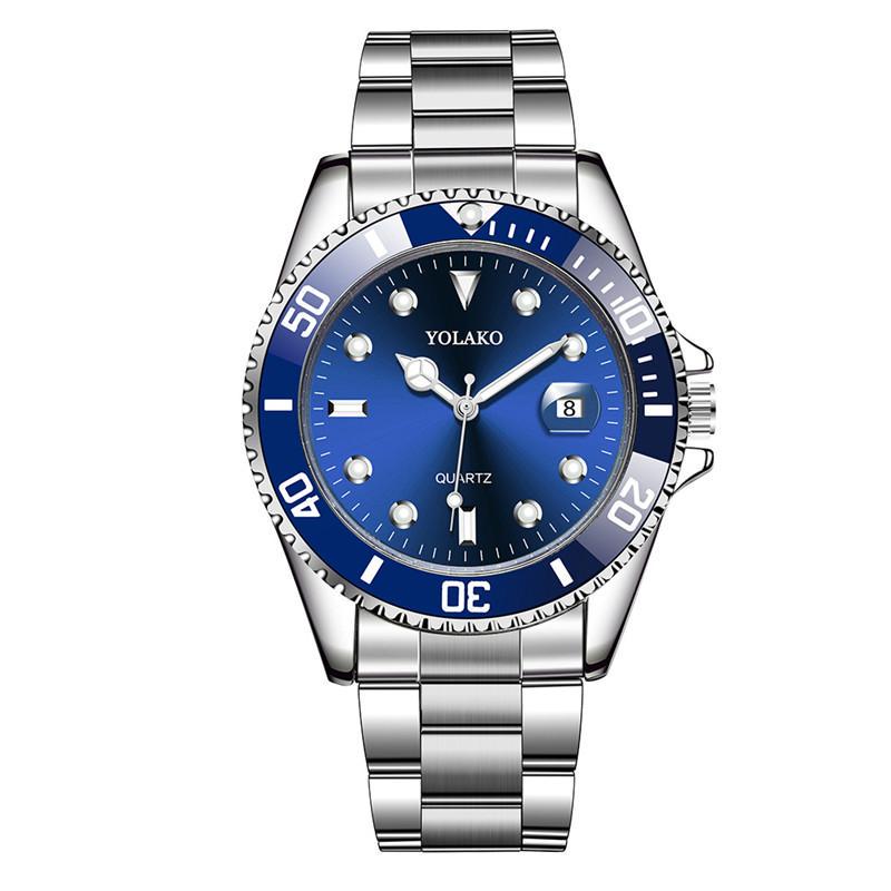 Herrenuhren Top-Marke YOLAKO Luxus Herrenmode Militär Edelstahl Datum Sport Quarz Analog Armbanduhr Relogio blau