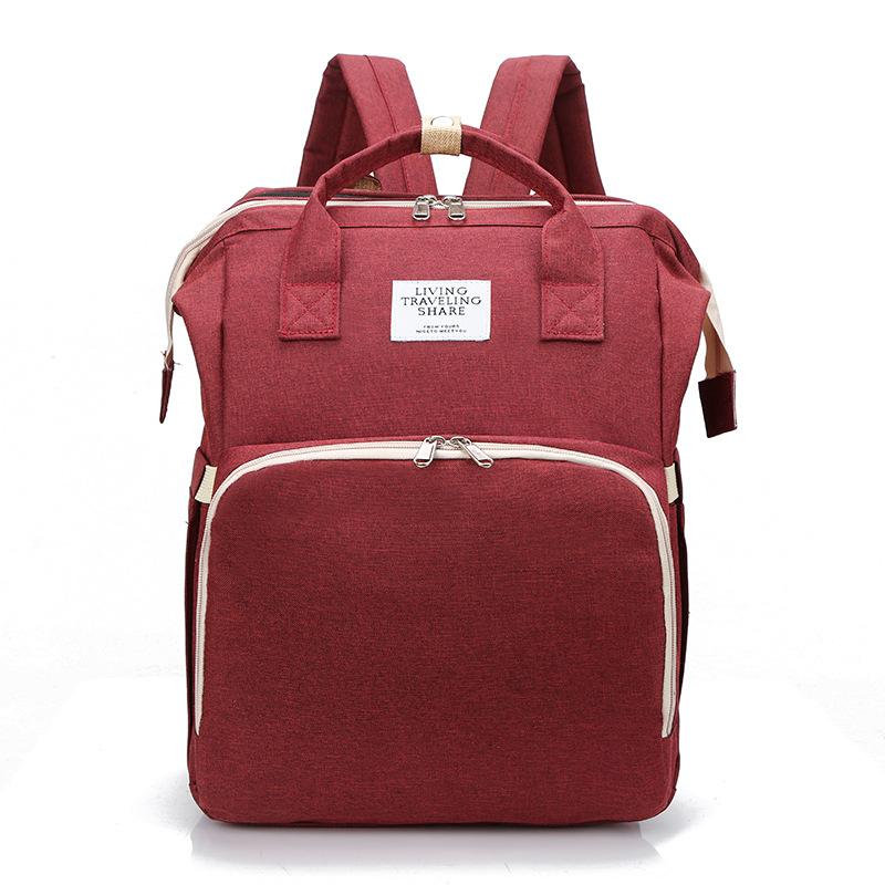 Neues faltbares Babybett mit Reisewiege und isolierter Tasche, 3-in-1-Wickeltaschen-Rucksack mit Wickelstation, tragbares Kinderbett mit Babytasche Mommy bag wein rot