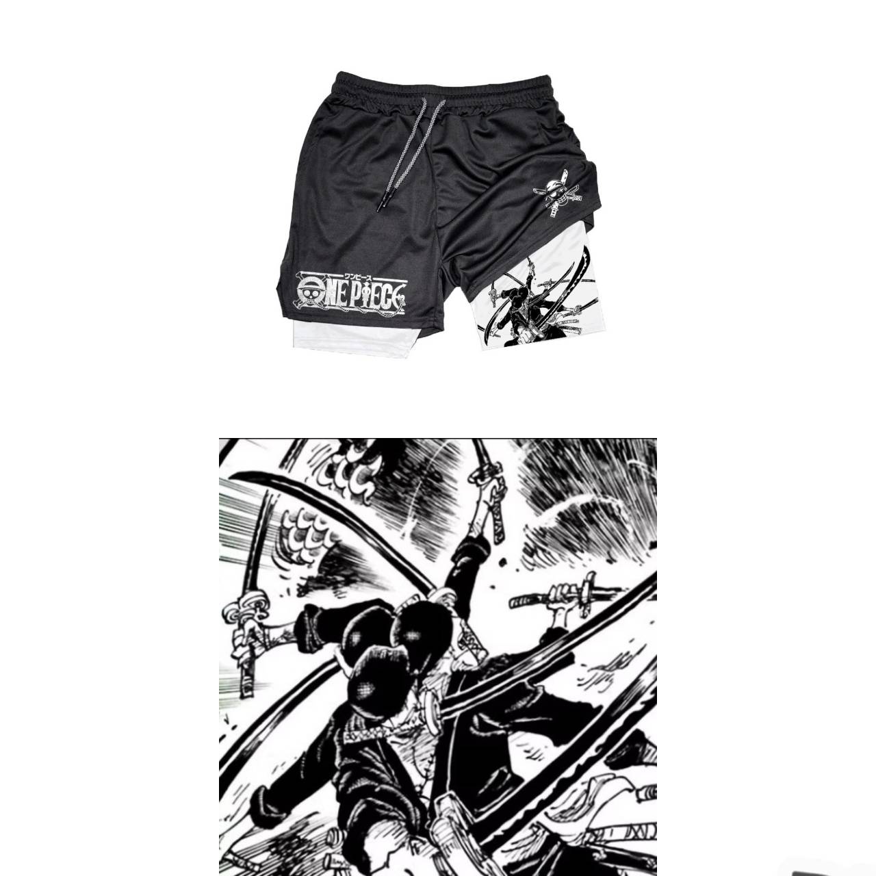 Einteiler Muay Thai Kickboxen Boxen MMA Pirat Zoro Schwertkämpfer Samurai Cartoon Animation Japan Shorts Unisex Workout Print Elastischer Bund Training M