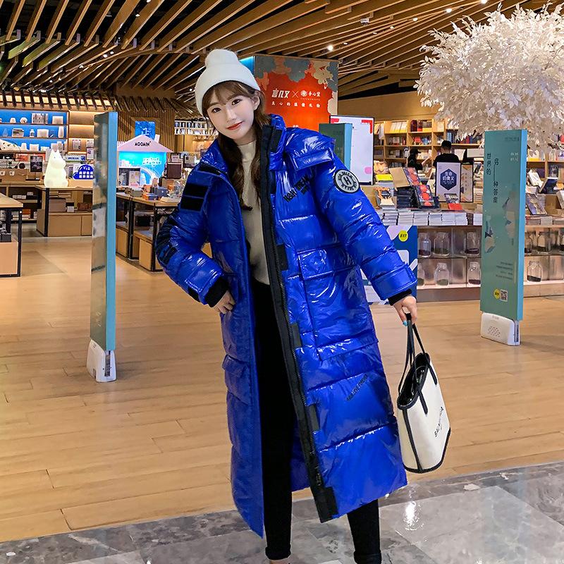 Damen Wintermantel Winterjacke mit Kapuze Schwarz Lange Daunenjacke aus Baumwolle Locker Warm Glänzend Damen Parka Schneemantel Jacke XXL blau