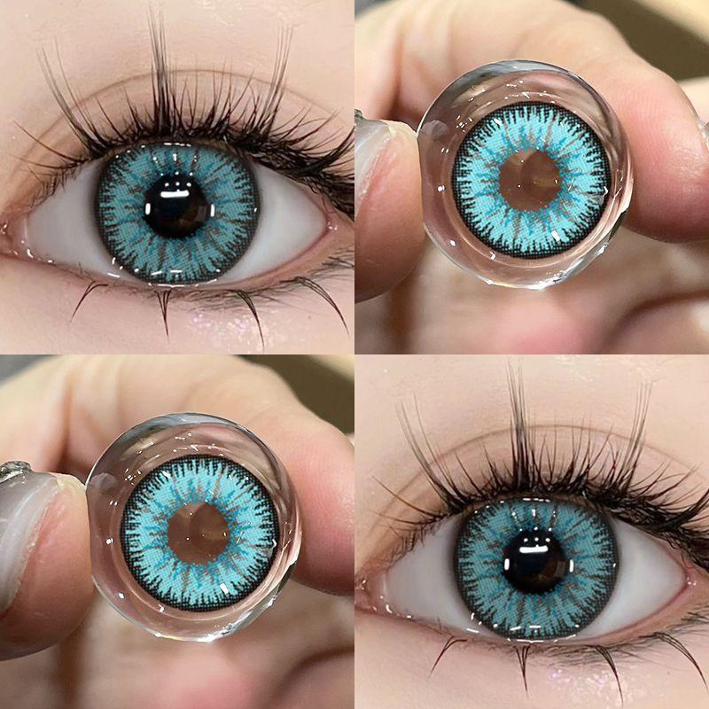 Millcreek blaue Kontaktlinsen 2 Stück (1 Paar) Augenkosmetik, farbige Kontaktlinsen, 14,5 mm, Puppenaugen, weiche, angenehme, leuchtend blaue Kontaktlinsen, 1 Jahr Gebrauch dodger blaue