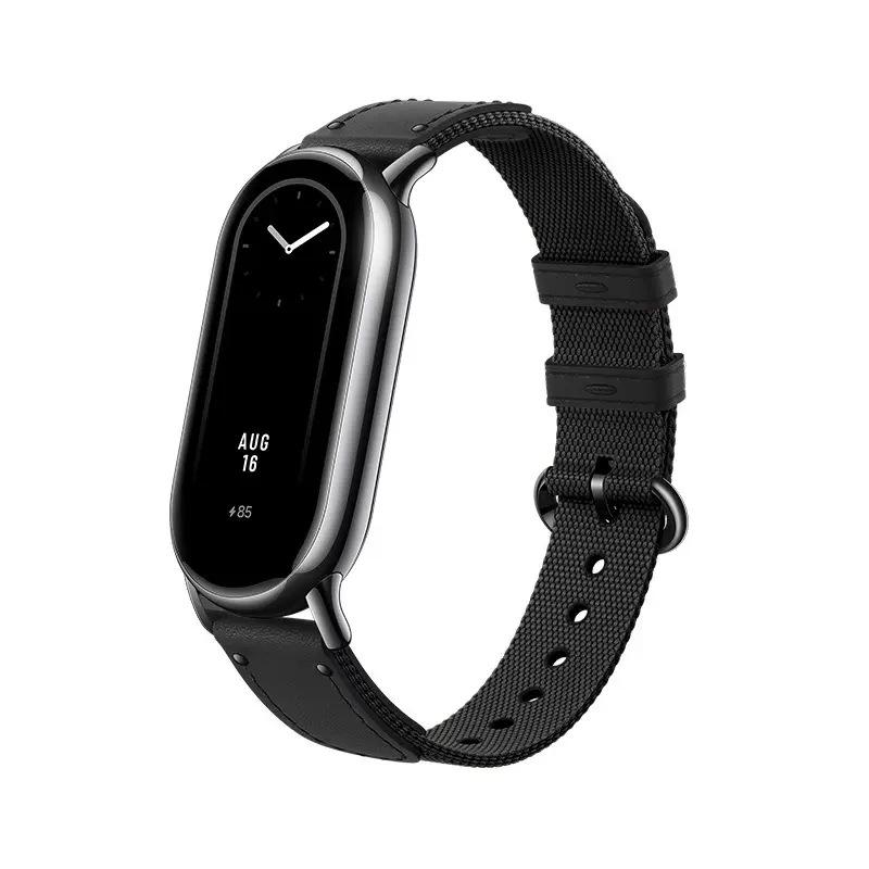 Armband für Xiaomi Mi Band 8 Armband Nylon atmungsaktiv Miband 8 Correa Original Mi Band 8 NFC Riemen Leder Smartwatch Armband Ersatz For Mi Band 8 schwarz