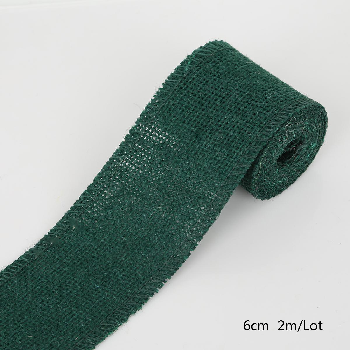 2 Meter buntes natürliches Jute-Sackleinen-Band, Jute-Stoffrolle, hessisches Band, Borte, Band, rustikale Hochzeit, Party-Dekoration intensiv/grün