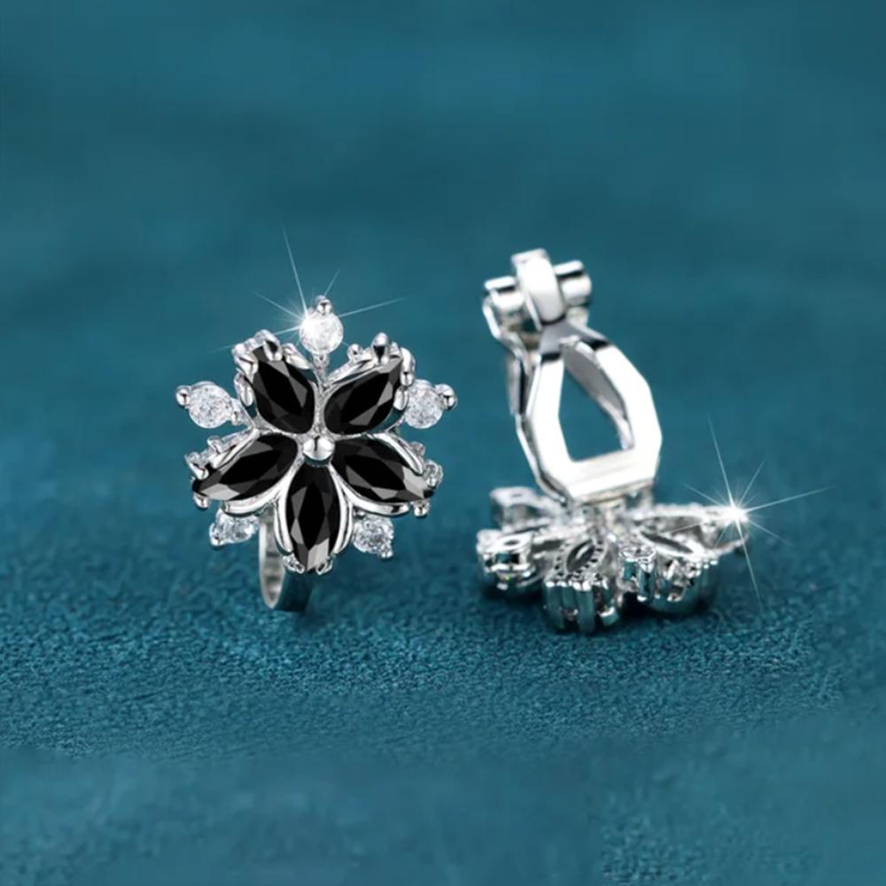 Süße rosa Kristall Sakura Clip-Ohrringe für Frauen kein Ohrloch Zirkon Blume Ohrringe Hochzeit Braut Party Schmuck Geschenke silber/schwarz