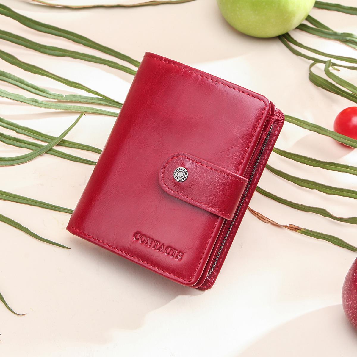 CONTACT'S Echtleder-Geldbörse für Damen, Kartenhalter, Geldklammer, Münzbörse, Damentaschen, Handtaschen rot