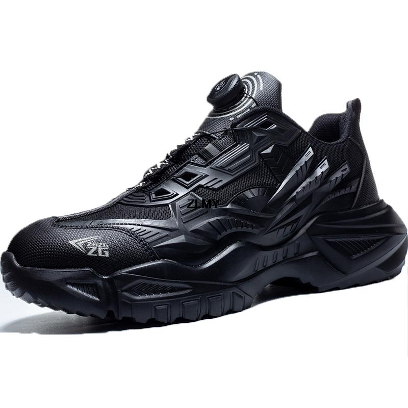 Mode ZLMY Leichte Sicherheitsschuhe Herren Stahlkappe Sneaker Drehknopf Durchstichsichere Arbeitsschuhe Mann Mode Arbeitsstiefel Anti-Stich 39