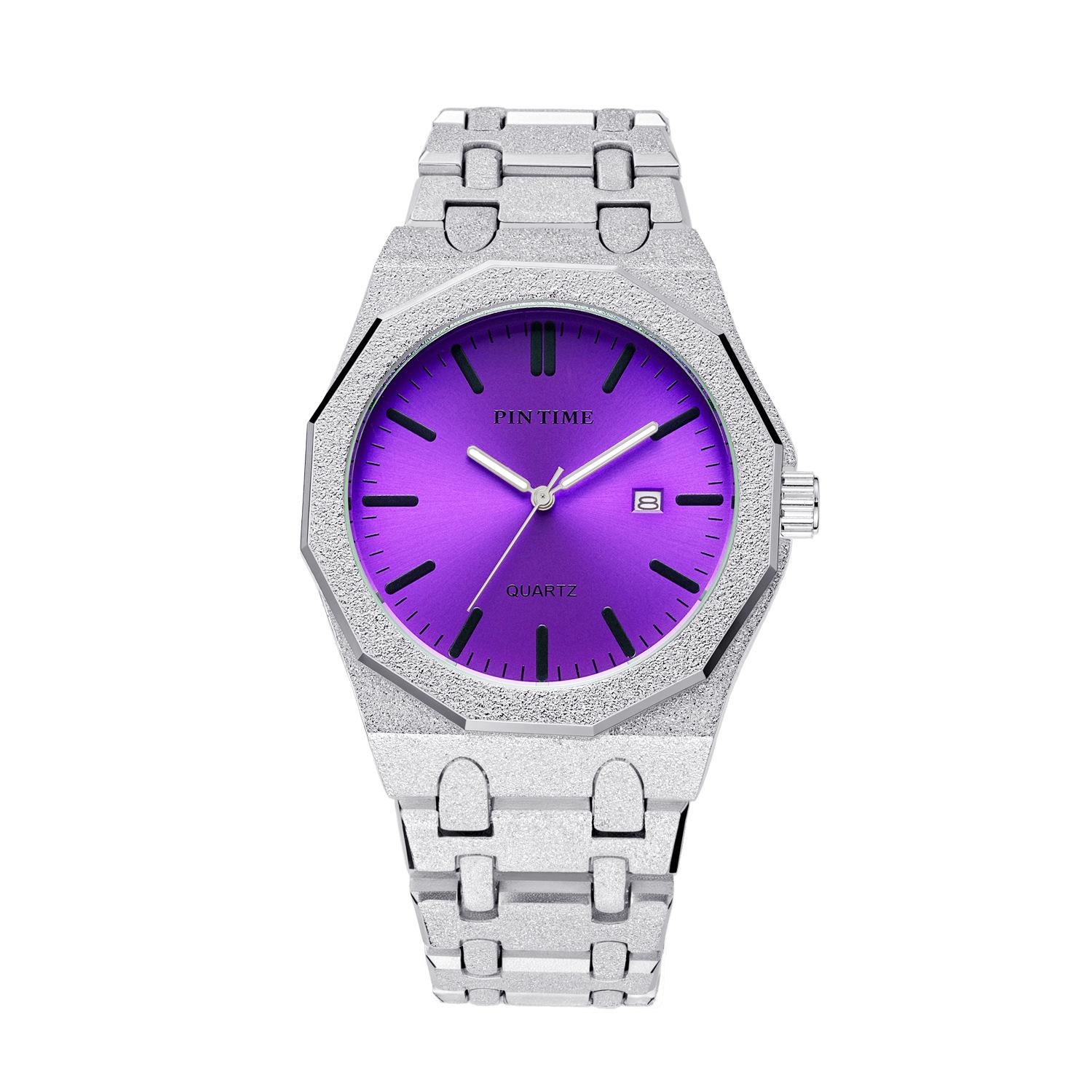 Modische Quarz Herrenuhren Relogio Masculino Wasserdicht Trend Bunt Rot Pink Rosé Uhr Edelstahl Armbanduhr Reloj Hombre silber/violett