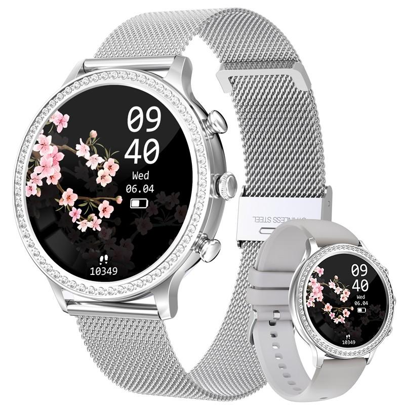 LIGE Neue Mode Smart Uhr Damen Bluetooth Anruf Blutdruck DIY Kundenspezifische Zifferblatt Sport Armband Wasserdicht Männer Smartwatch Frauen Mesh belt & silicone belt grau/silber