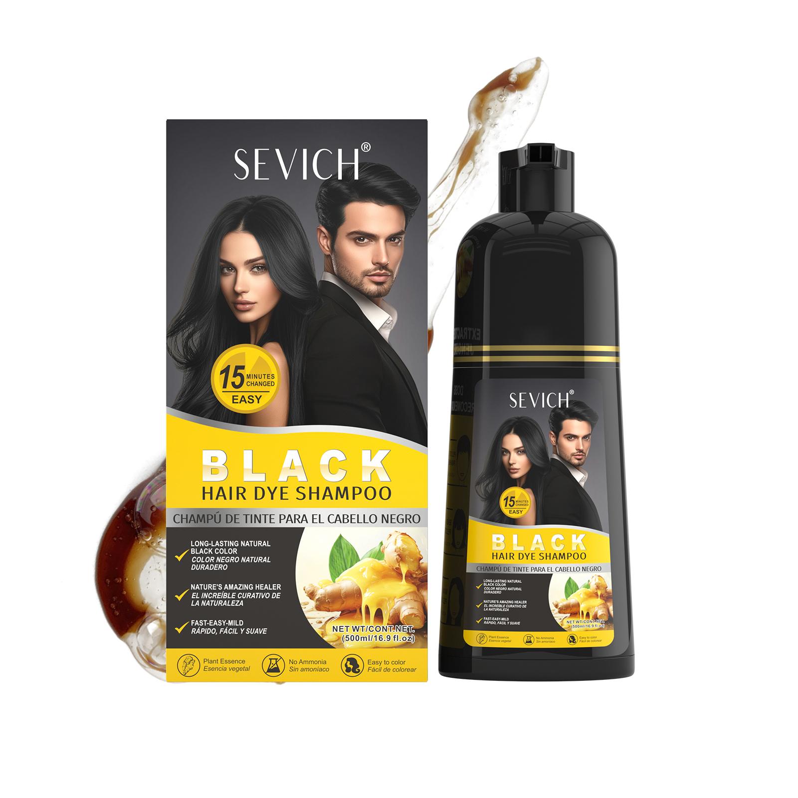 3 in 1 Kräuter Gesundes Haarfärben 500ml SEVICH Schwarzes Haarfärbeshampoo für Männer Frauen Pflanzliches Sofortfarbshampoo Ingwer Schwarze Haarfärbemittel 500ml
