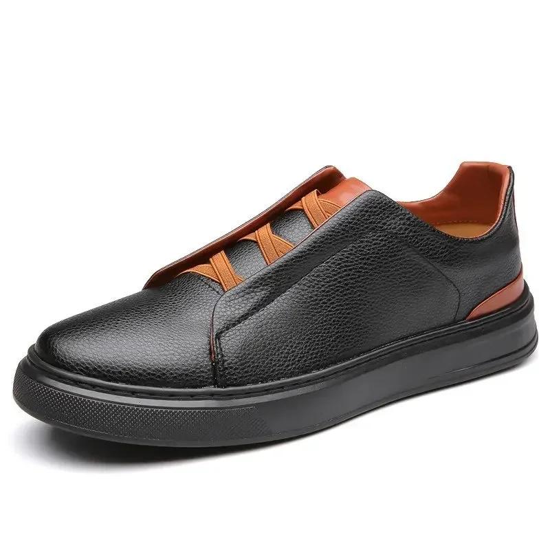 Mode Herren Leder Freizeitschuhe Hochwertige Slip-on Weiches Leder Weiche Sohle Atmungsaktive Schuhe Mode Strukturierte Lederschuhe 44 schwarz