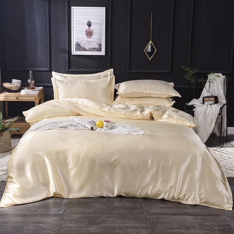 Maulbeerseide-Bettwäsche-Set mit Bettbezug, Spannbetttuch/Flachbettlaken, Kissenbezug, luxuriöses Satin-Bettlaken, einfarbig, für King-Size-Bett, Queen-Size-Bett King Size 4 pcs kamelfarben