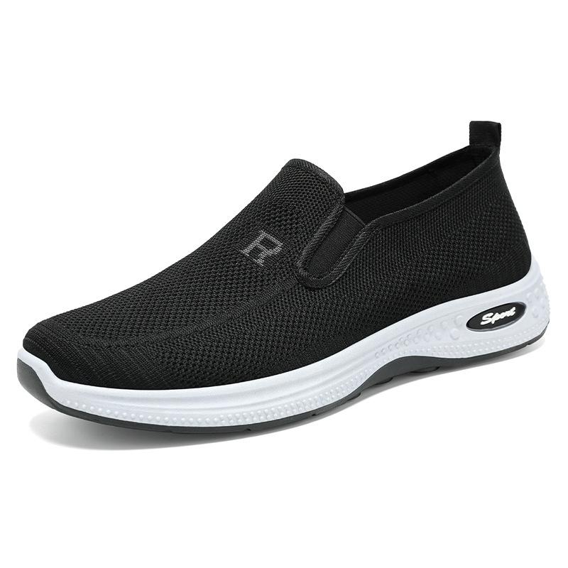 Herren Sommer Schuhe Slipper Schuhe Papa Schuhe Weiche Sohle Bequeme Einzel Schuhe Freizeitschuhe Fliegendes Gewebe Atmungsaktive Mesh Schuhe 44 black