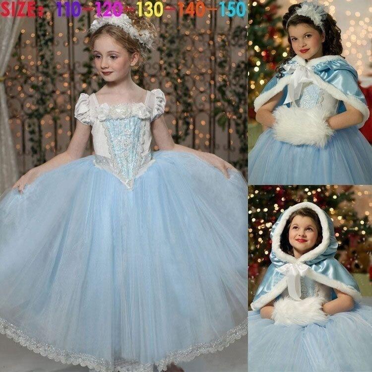 Frozen Kinder Mädchen Kleider Kostüm Schneewittchen Prinzessin Party Kostüm 130 himmelblaue