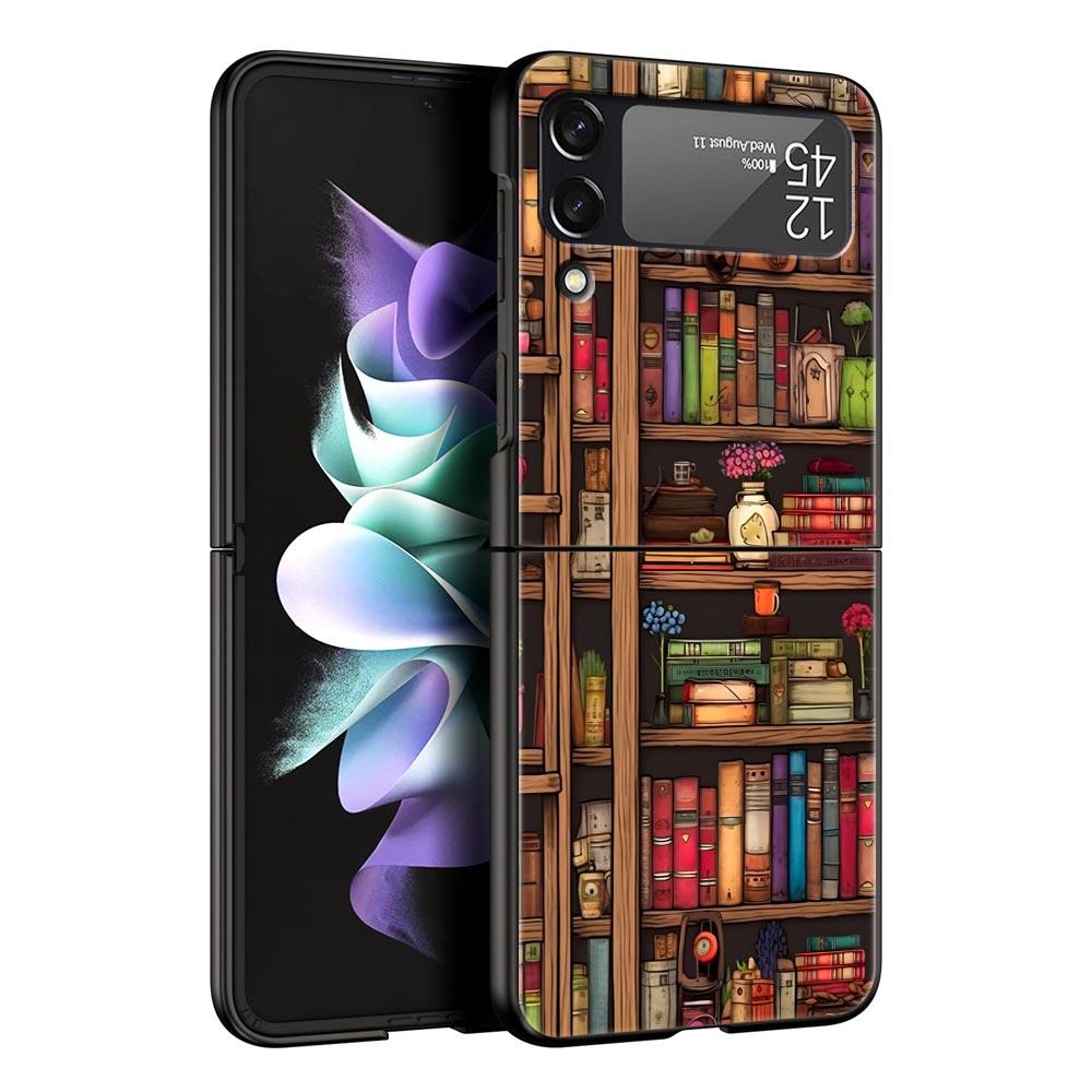 Handyhülle für Samsung Galaxy Z Flip 3 4 5 6 Faltbar Schwarze Schale Illustration zum Lesen von Büchern Für Samsung Z Flip4 Flip5 PC Hartschalenabdeckung Samsung Z Flip 4 brown