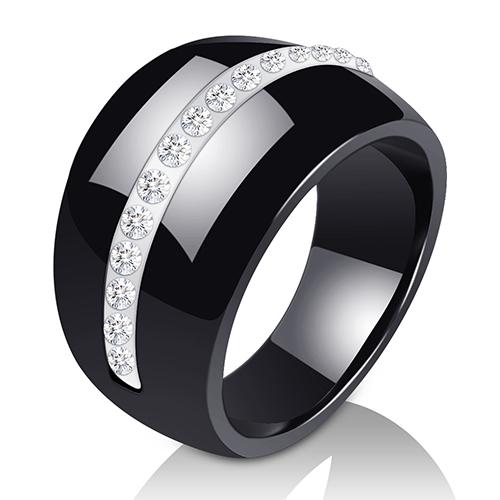 Luxuriöser romantischer klarer schwarzer und weißer Keramikring, Schmuck für Frauen, Accessoires, Modeschmuck, Ring mit Bling-Kristall 8