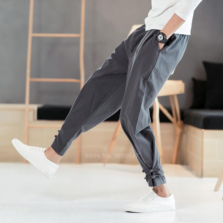 Männer japanischen Stil Hosen Samurai Kostüm Vintage männliche Hosen Vintage Harem Hosen Plus Größe Kimono Yukata Streetwear L grau