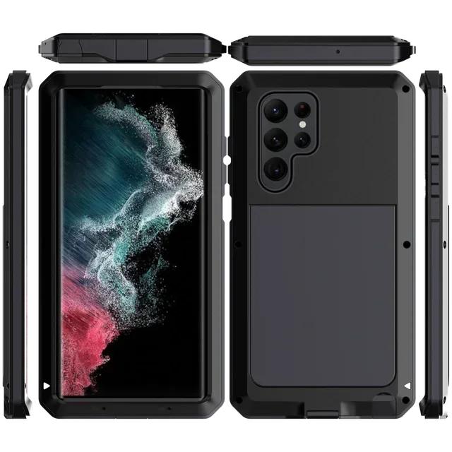 Luxus-Hülle für Samsung S24 S23 S22 S21 S20 Ultra Plus Note 20 Ultra Heavy Duty Protection Doom Armor Metall Aluminium Cover Samsung S24 Ultra schwarz
