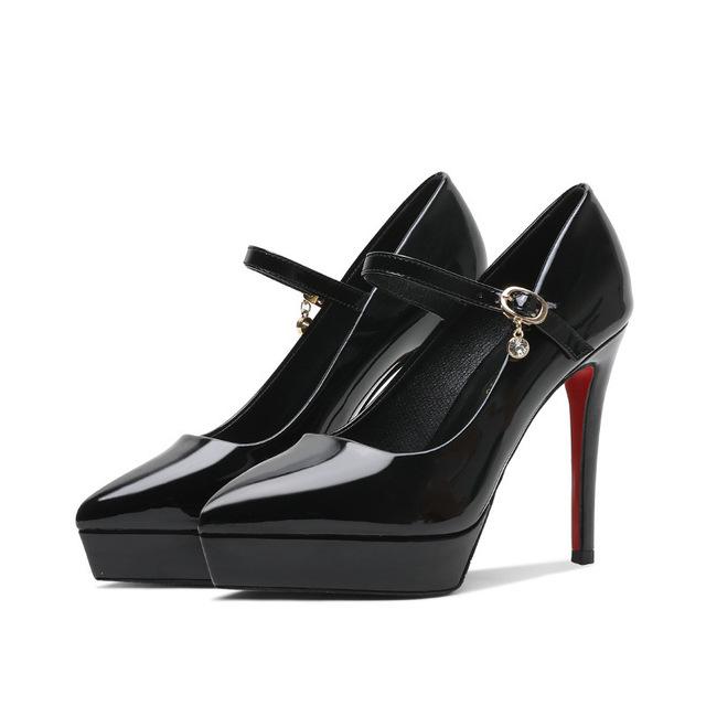 Damen 12cm High Heels 3cm Plateau Pumps Rote Untere Pumps Lady Leder Stiletto Extreme Heels Klobige Nachtclub Prom Fetisch Schuhe 39