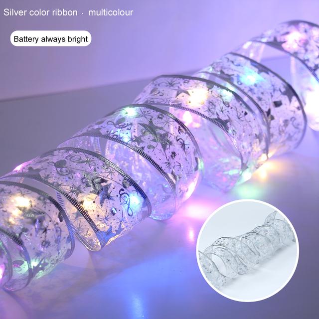 Band Fee Licht Weihnachtsdekoration Weihnachtsbaum Ornamente für Zuhause 2024 Bögen Lichterketten Navidad Natal Neujahr 2025 2M color light silber