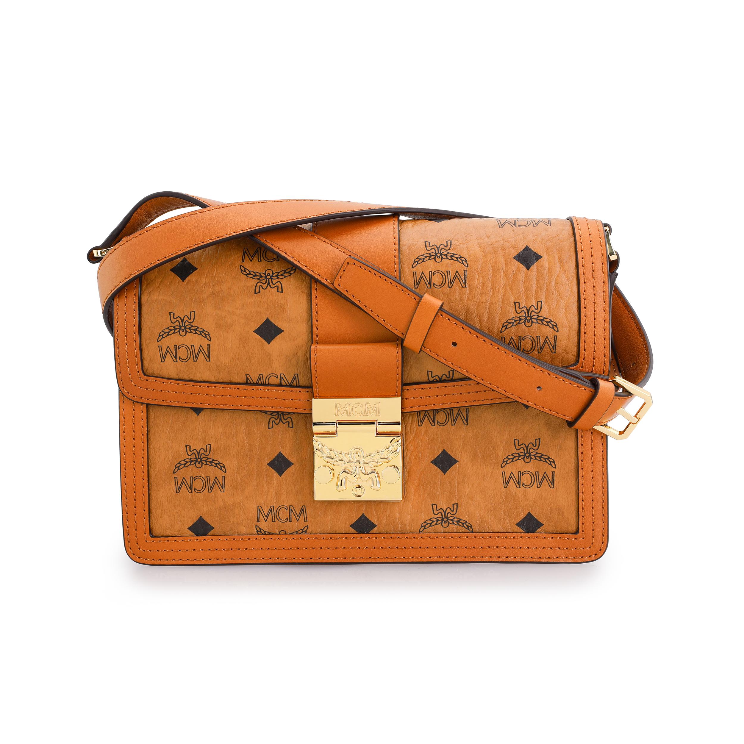 Neue MCM Tracy Visetos beschichtete Canvas mit Lederbesatz Umhängetasche Klein Damen Cognac MWSCAXT01CO001 22.1*5.6*15.0CM