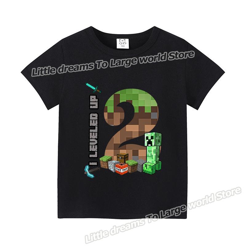 Miner Crafting Geburtstagszahl T-Shirt Partyzubehör Geschenk Cartoon Kinderkleidung Jungen Oberteile T-Shirt Sommer Kurzarm T-Shirts 120 black