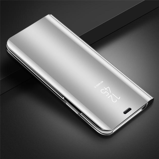 Spiegelansicht Leder Flip Case für Samsung Galaxy A14 A13 A12 A24 A23 A34 A54 A04S A51 A50 A52 A53 A33 A22 A32 5G 4G S22 S23 S24 Ultra Stand Buch Cover For Samsung A50/A30S/A50S silber