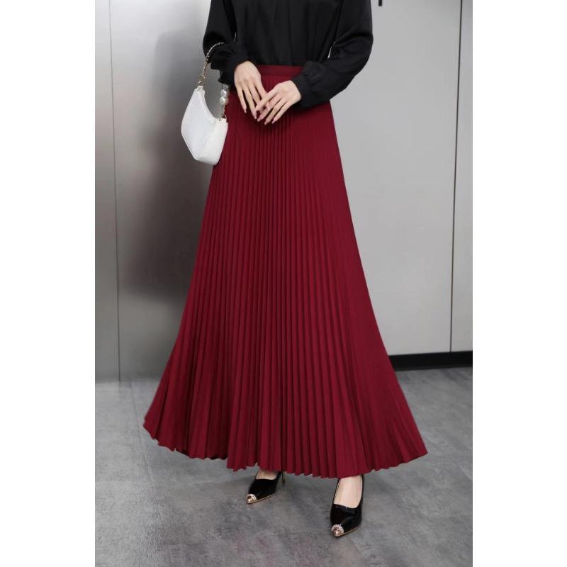 DX~~ Neue drapieren Faltenrock langer Rock Damen Frühjahr neue hoch taillierte drapierte Rock Frühling und Herbst Farbe Rock One size bordeaux