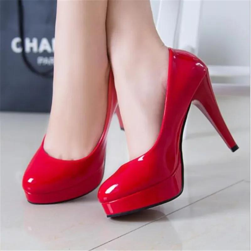 Größen 34-42 Neue Luxus Designer Damen High Heels Mode Klassische Lackleder Heels für Damen Temperament Lady Business Schuhe 39 rot