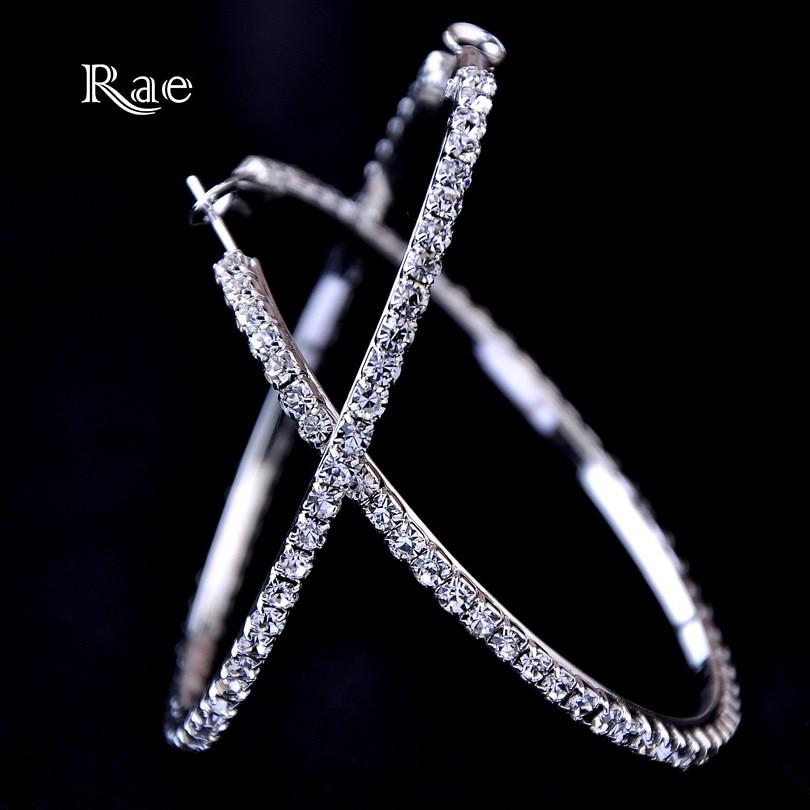 Raexrage 30 -100mm Mode Creolen Ohrringe Mit Strass Kreis Kristall Ohrringe Große Basketball Wives Cz Hiphop Ohrringe Frauen gray